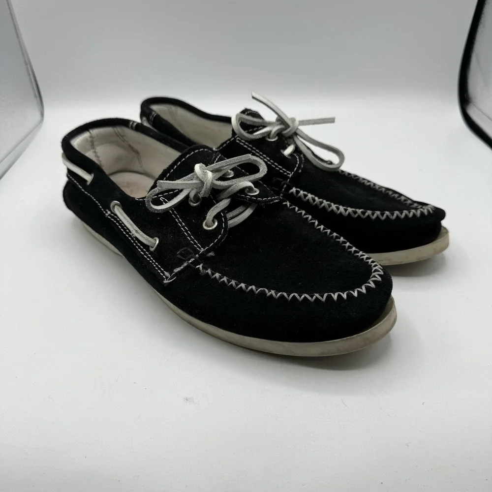 Del Toro Boat Shoes Men 8 Black Suede Leather Made In Italy Moccasin Loafers